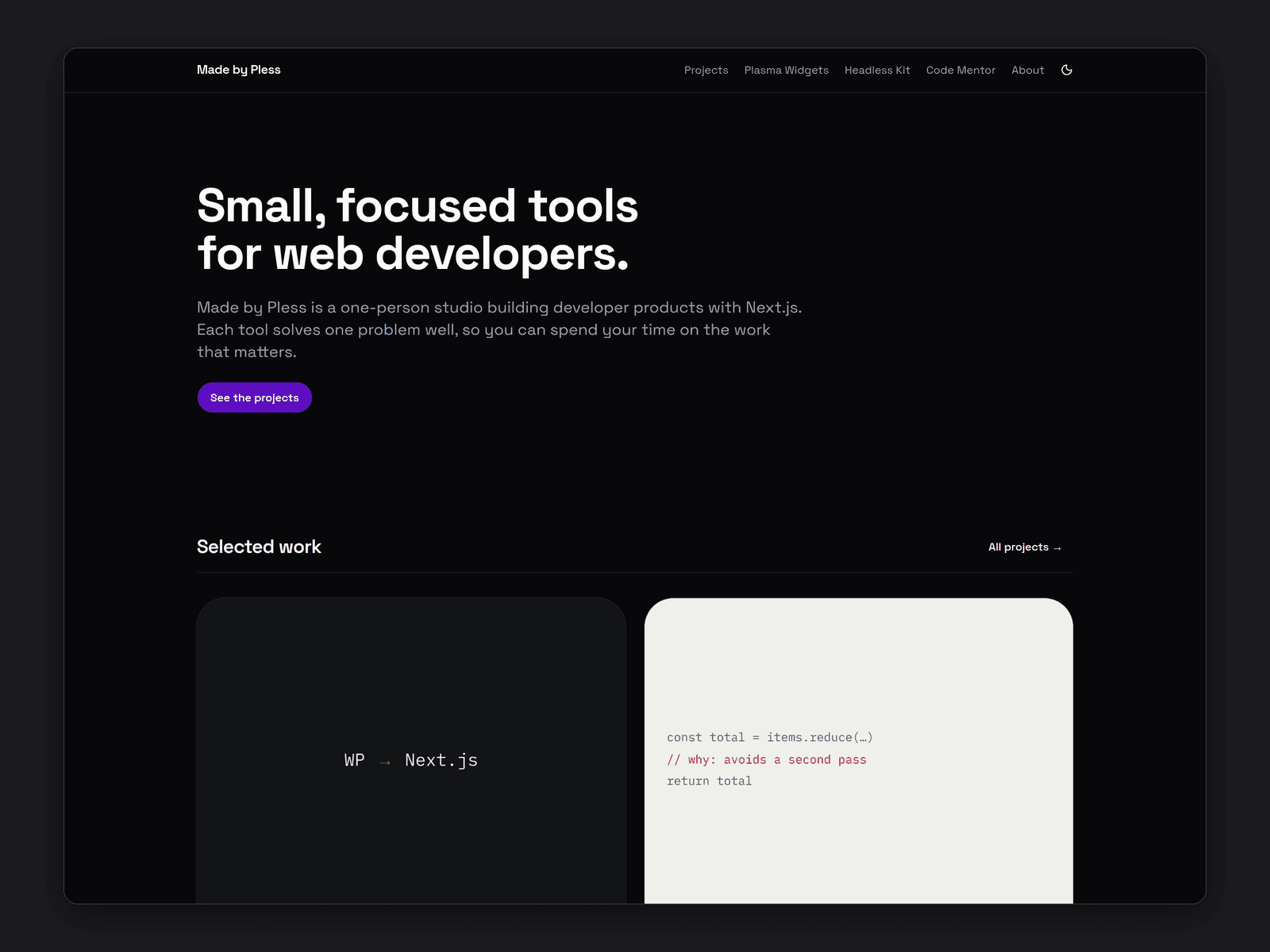Homepage in the Bold look, dark mode