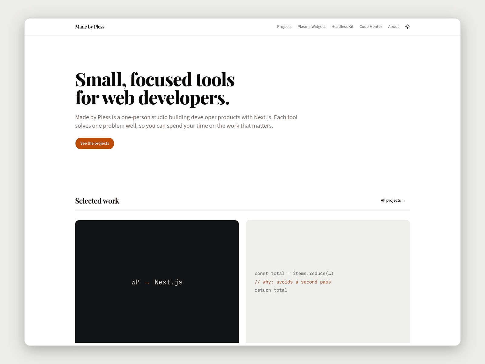 Homepage in the Editorial look, light mode