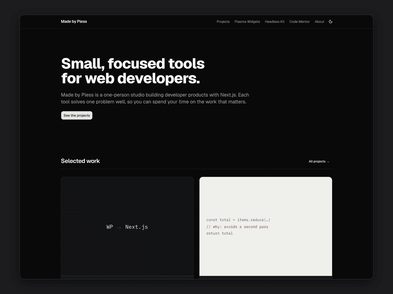 Homepage in the Studio look, dark mode